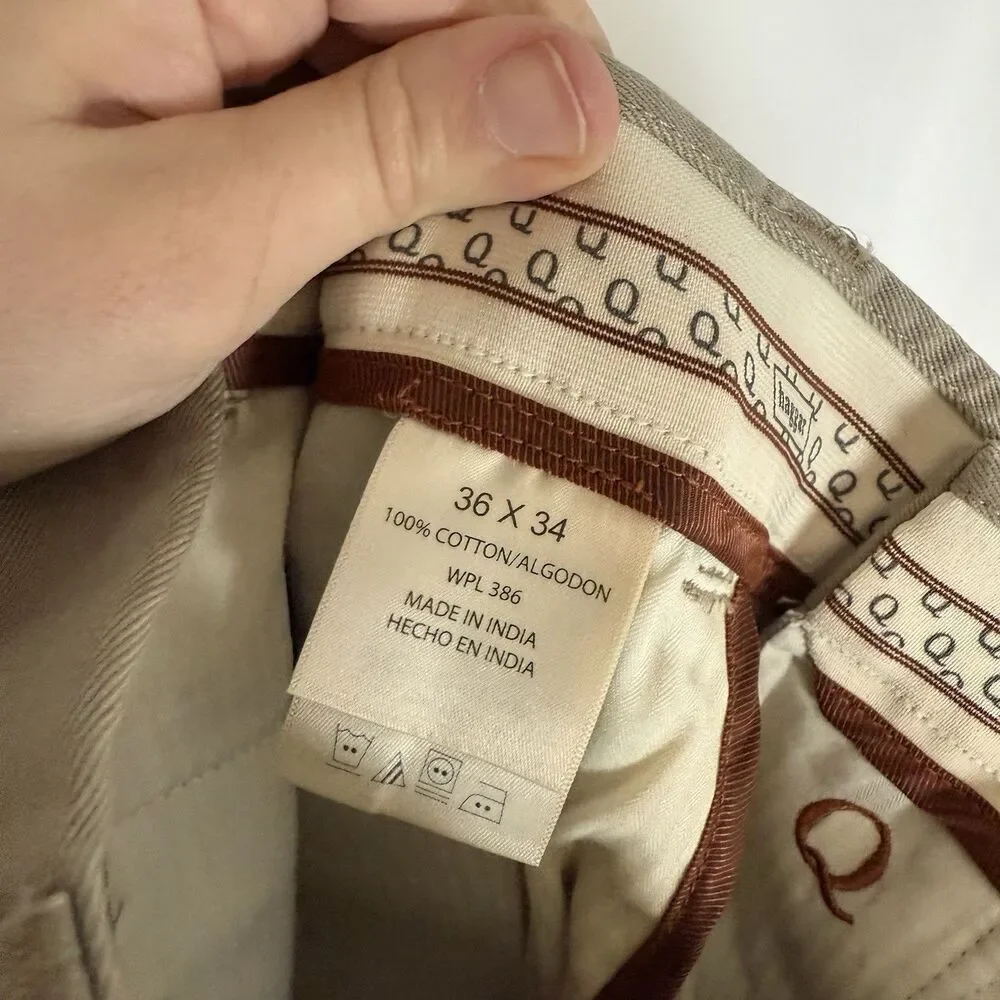 New Haggar Pleated Cuff Men's 36x34 Khaki Long Stable Combed Cotton No Iron